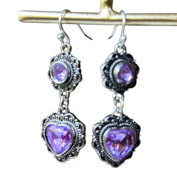 New 🎁 Silver Amethyst Dangle Earrings - Picture 4 of 5